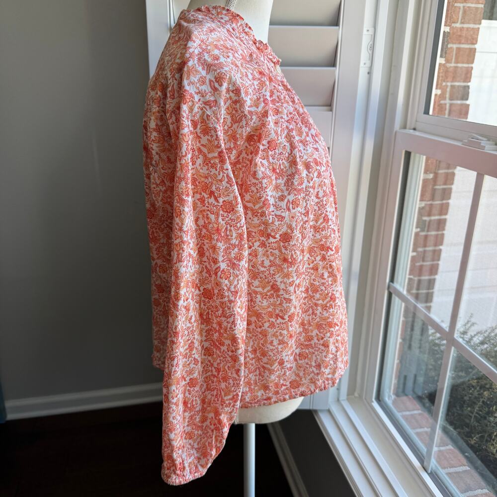 LOFT Peach Orange Floral Ruffle Neck Peasant Blouse Size Medium Petite - Picture 4 of 11